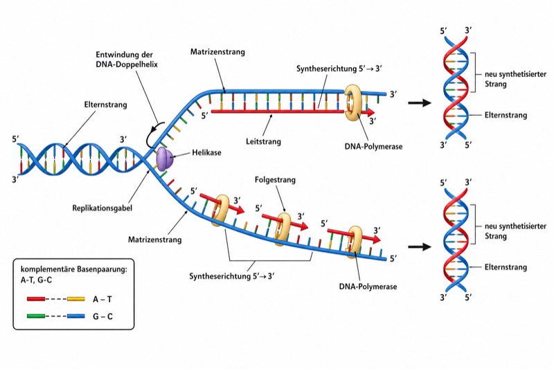 Schematische Darstellung der DNA-Replikation