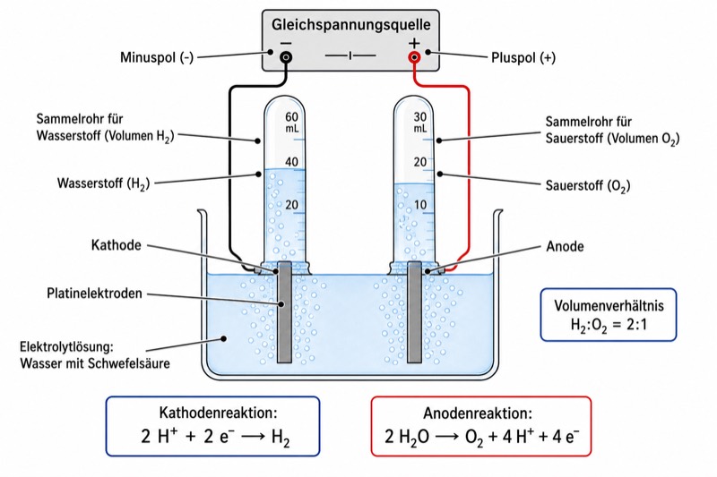 Versuchsaufbau zur Elektrolyse von Wasser