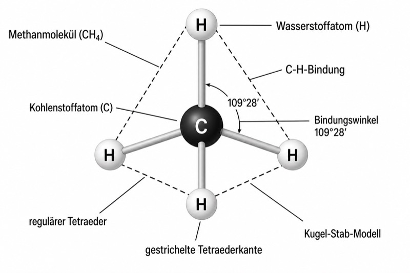 Tetraedrische Struktur des Methanmoleküls