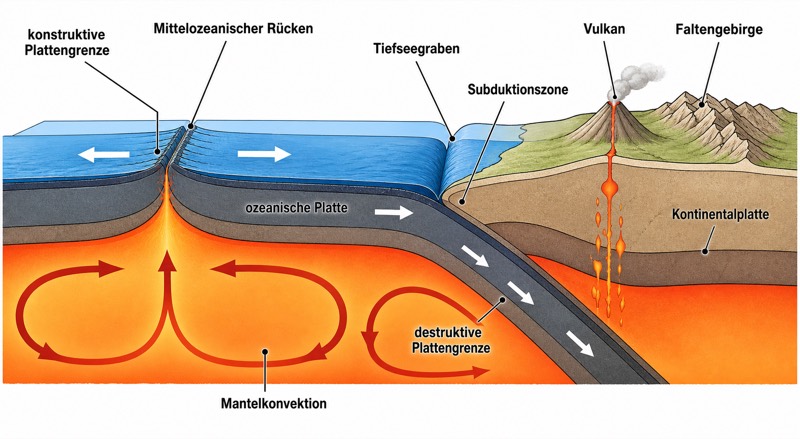 Schematische Darstellung der Plattentektonik