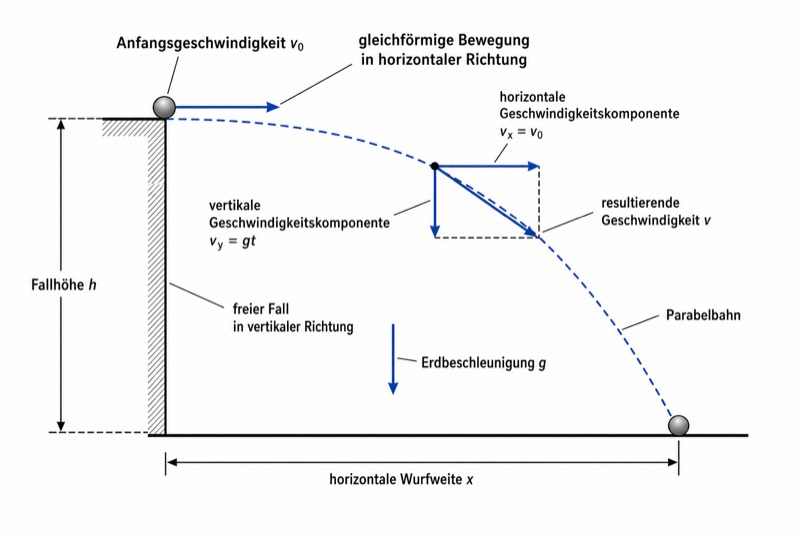 Zerlegung der waagerechten Wurfbewegung