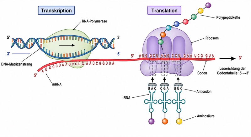 Proteinbiosynthese · Transkription und Translation
