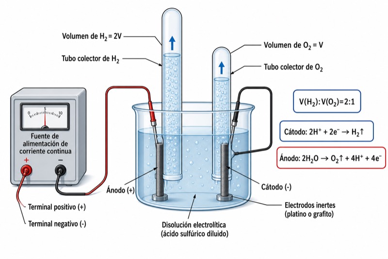 Montaje experimental para la electrólisis del agua