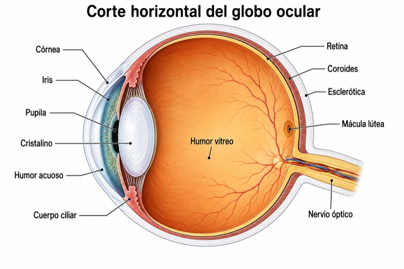 Ilustración médica de la anatomía del ojo