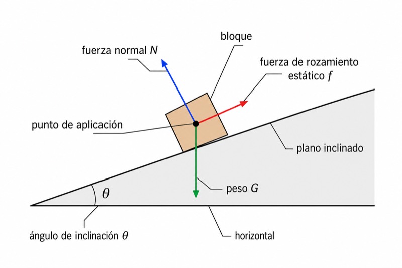 Diagrama de fuerzas en un plano inclinado