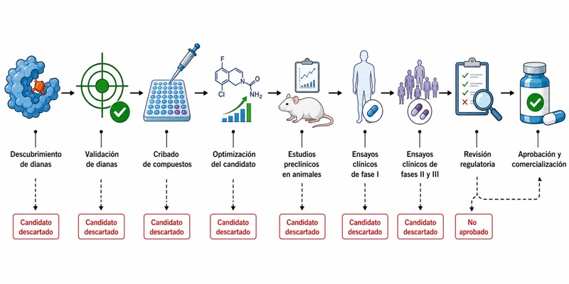 Resumen gráfico: proceso de desarrollo de fármacos