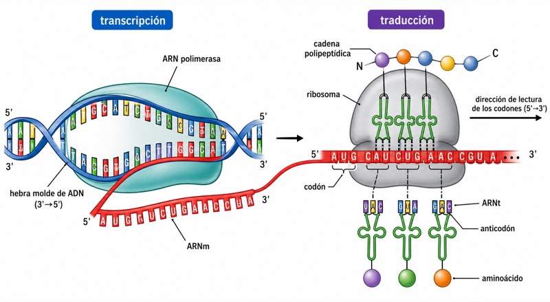 Síntesis de proteínas · Transcripción y traducción
