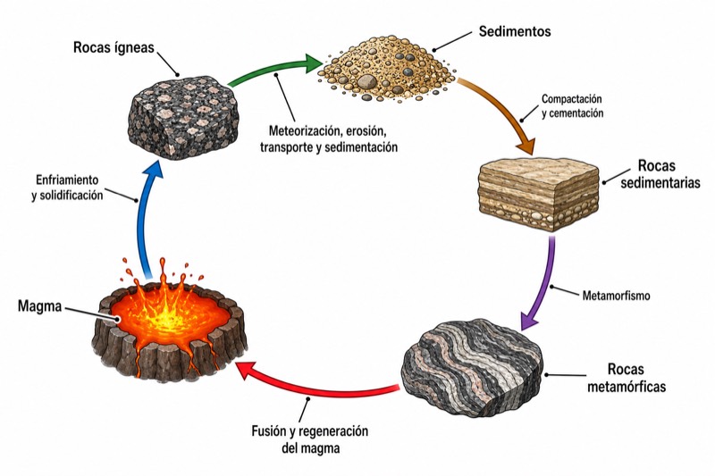 Ciclo de las rocas en la litosfera