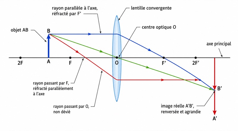 Tracé des rayons et formation d’une image par une lentille convergente