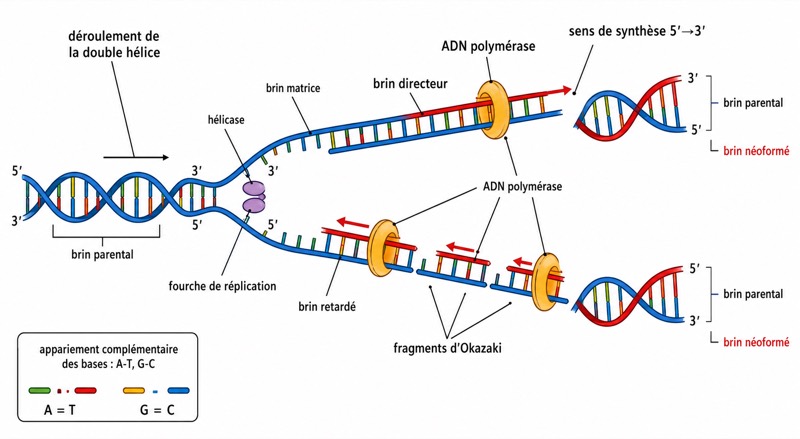 Schéma de la réplication de l’ADN