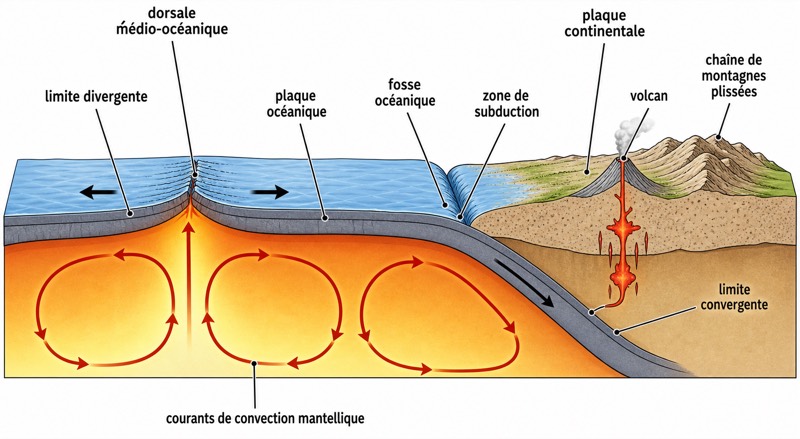 Schéma de la tectonique des plaques