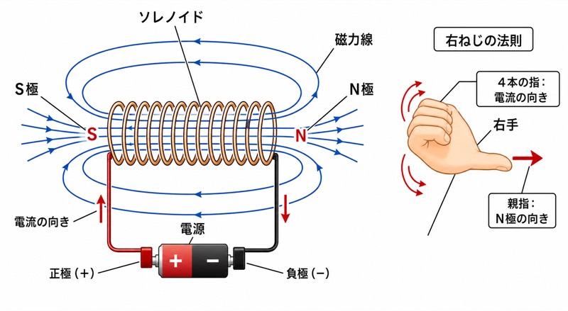 電流が流れるソレノイドの磁界