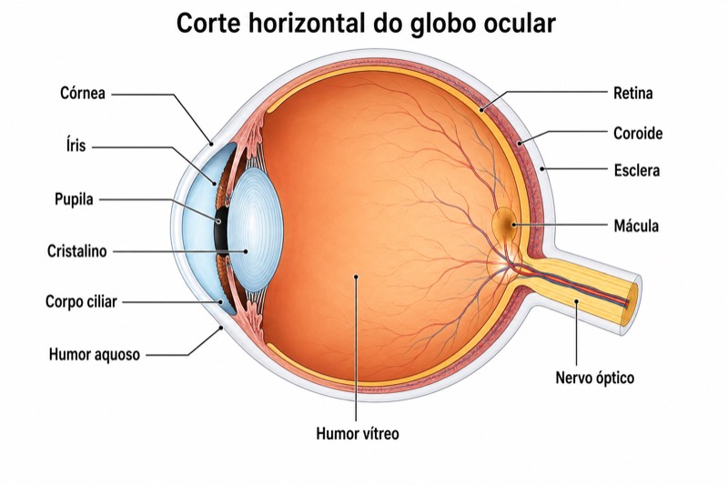 Ilustração médica da anatomia do globo ocular