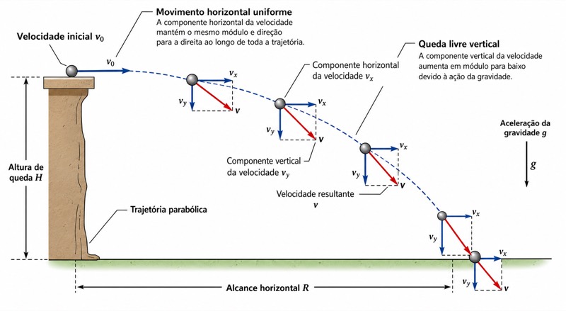 Decomposição do movimento de um projétil lançado horizontalmente