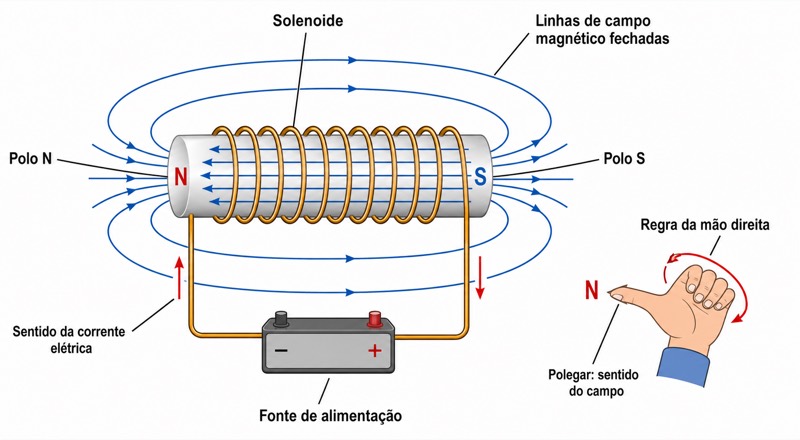 Campo magnético de um solenoide percorrido por corrente elétrica