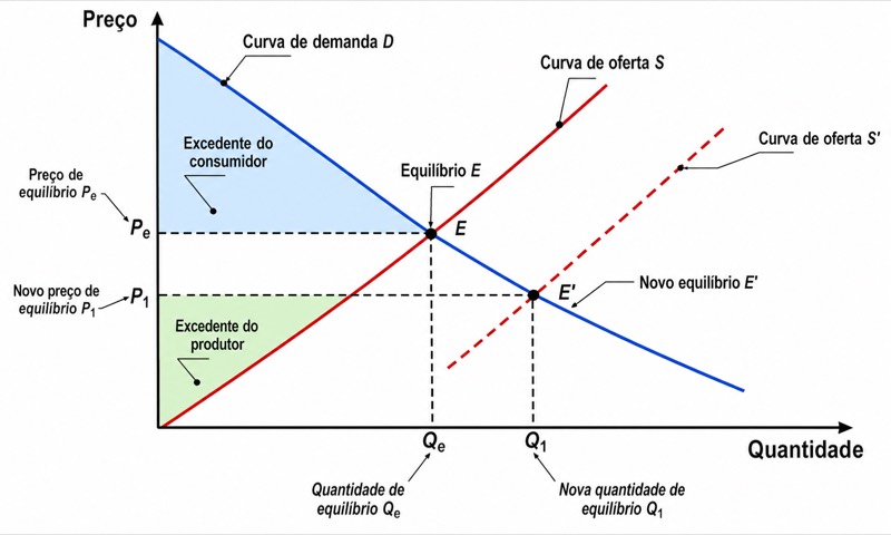 Gráfico das curvas de oferta e demanda