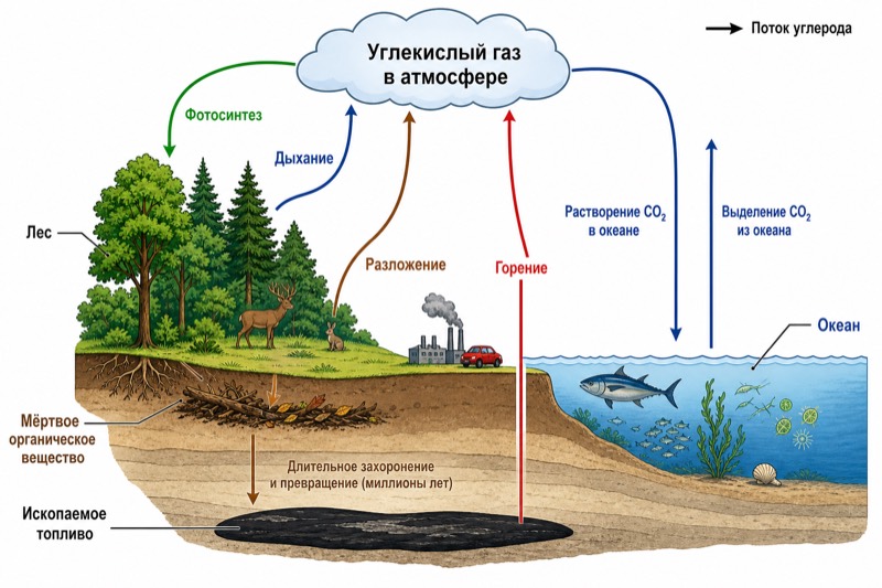 Схема круговорота углерода