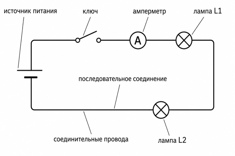 Схема последовательной электрической цепи
