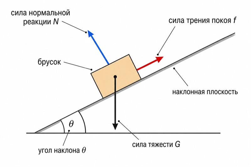 Анализ сил на наклонной плоскости