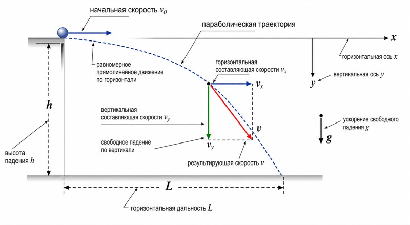 Разложение движения тела, брошенного горизонтально