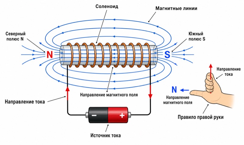 Магнитное поле соленоида с током