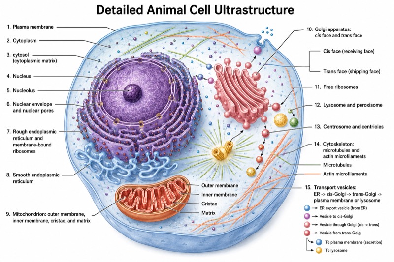Detailed Animal Cell Diagram (University Level)