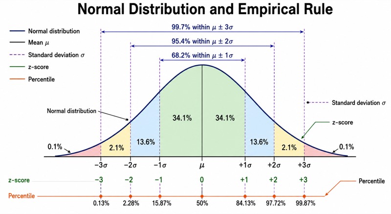 Bell Curve with Percentages and Z-Scores