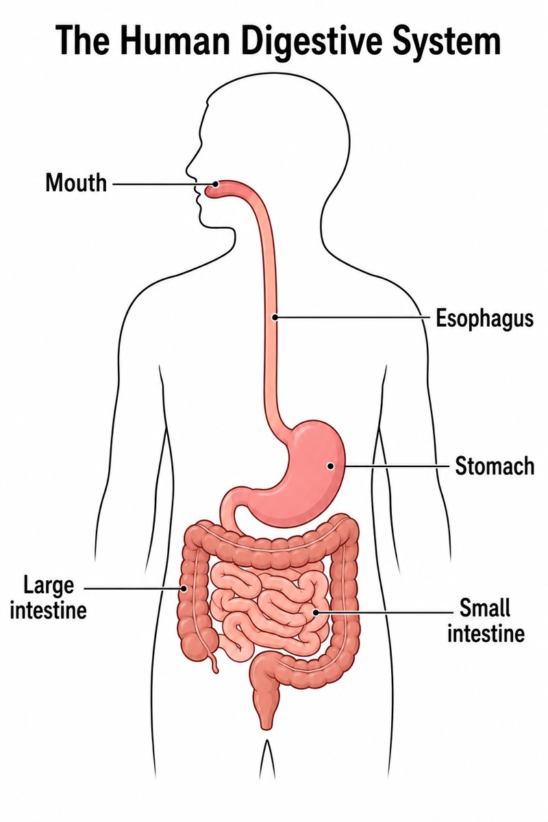 Simple Digestive System Diagram for Middle School