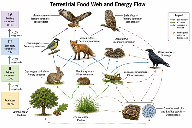 Detailed Food Web Diagram (University Level)