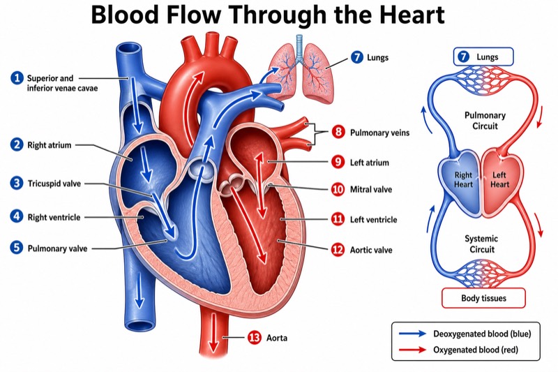 Blood Flow Through the Heart Diagram