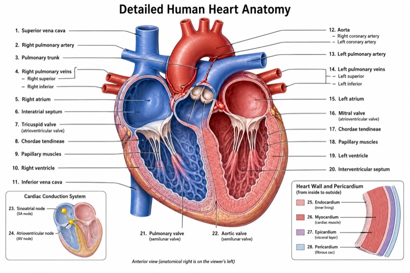 Detailed Heart Diagram (University Level)