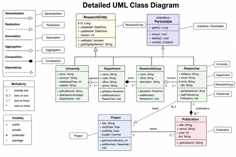 Detailed UML Class Diagram (University Level)